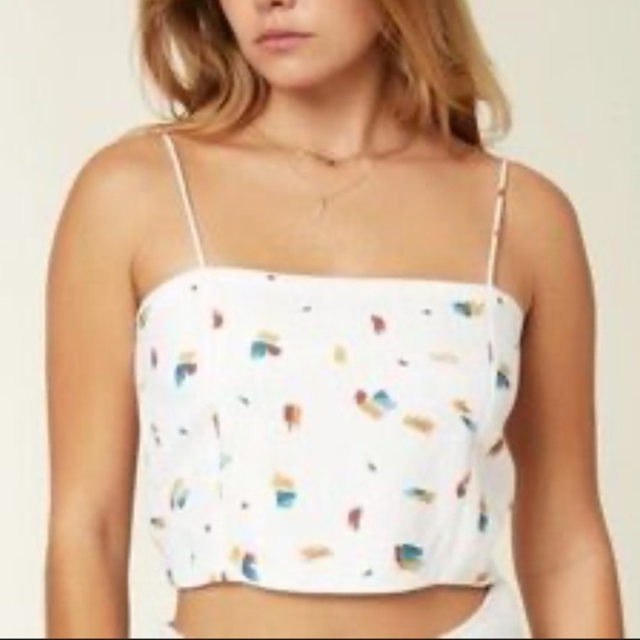 O'Neill White Yellow Blue Red Retro Dot Sleeveless Crop Top Small - Picture 1 of 10